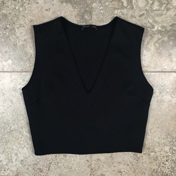 ZARA Deep V Neck Black Crop Top Vest Blouse Womens Medium Cropped - Picture 5 of 16